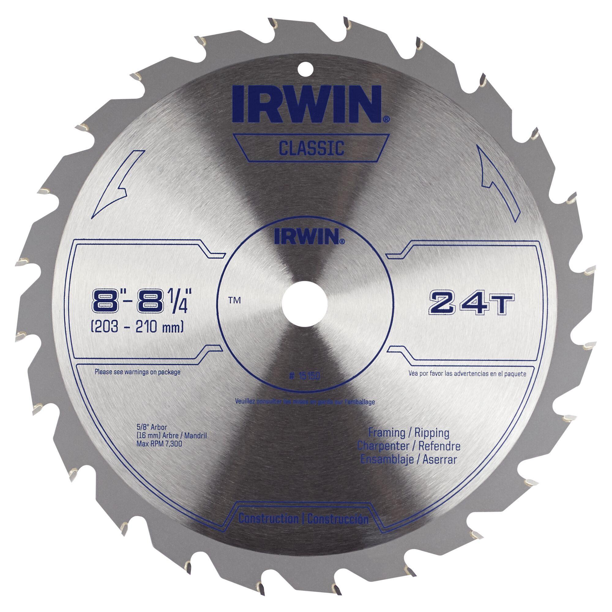 Irwin® Classic® 15150 Circular Saw Blade, 8-1/4 in Dia x 0.055 in THK, 5/8 in Arbor, 24 Teeth