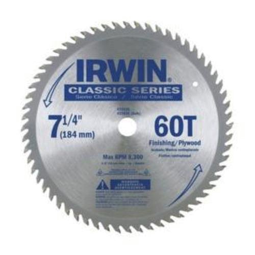 Irwin® Classic® 15530ZR Circular Saw Blade, 7-1/4 in Dia x 0.055 in THK, 5/8 in Arbor, Steel Blade, 60 Teeth