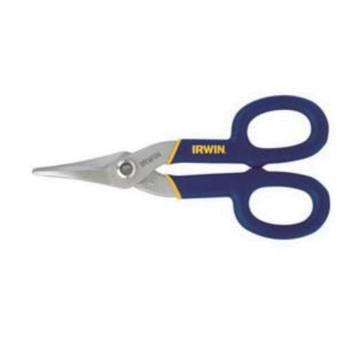 Irwin® 22007 Tinner Snip, 24 ga Cold Rolled Steel/28 ga Stainless Steel Cutting, 1-1/2 in L of Cut, Straight/Wide Curve Snip, Hot Drop Forged Steel Blade, Vinyl Handle, Pro-Touch™ Grip