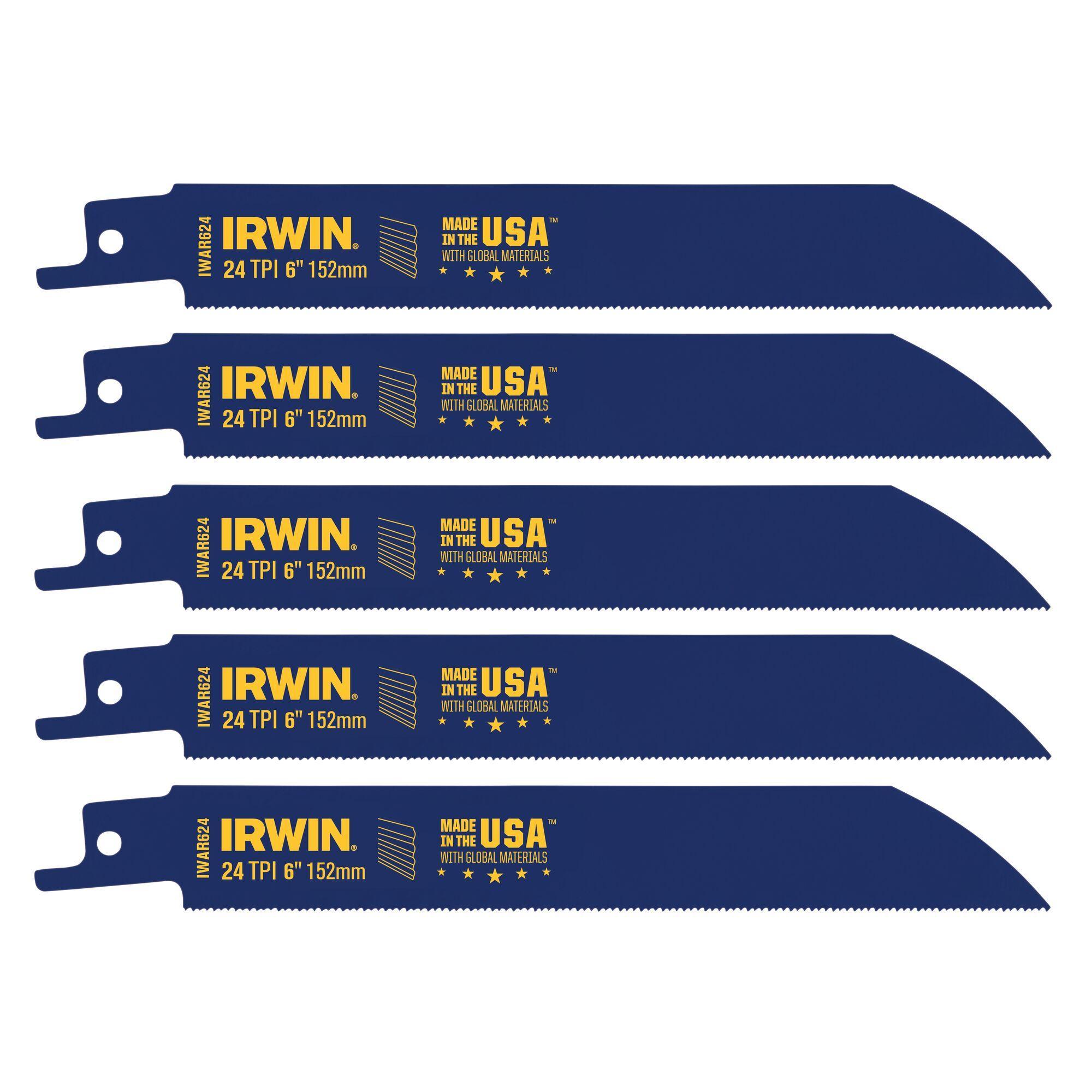 Irwin® 372624P5 Heavy Duty Reciprocating Saw Blade, 6 in L x 3/4 in W, 24, Bi-Metal Body