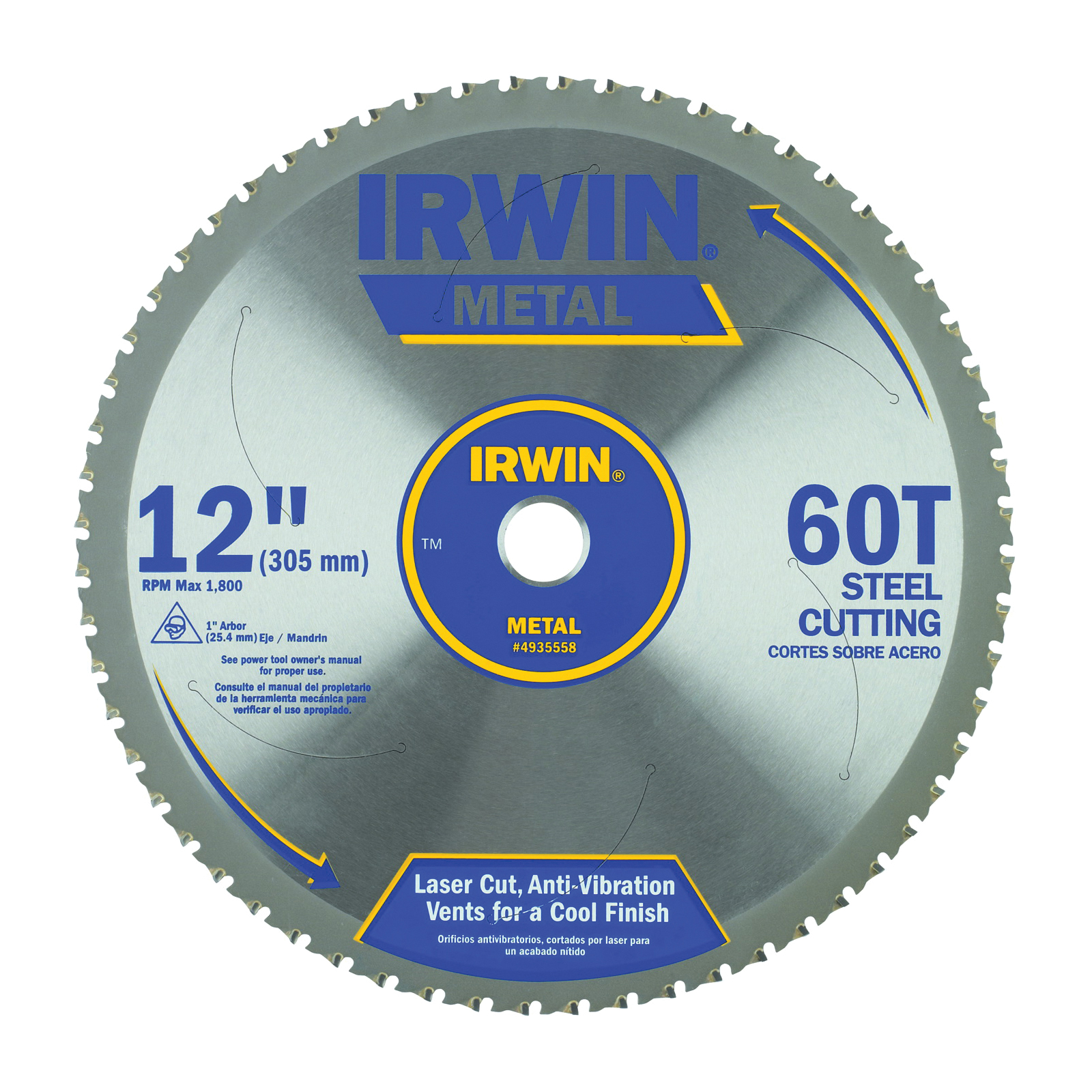 Irwin® 4935558 Circular Saw Blade, 12 in Dia x 0.079 in THK, 1 in Arbor, 60 Teeth