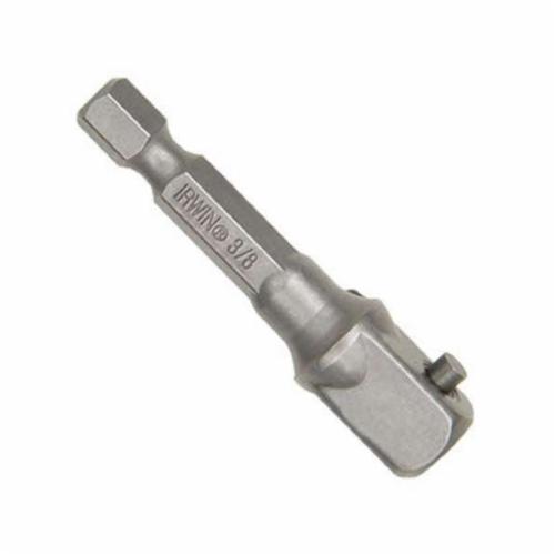 Irwin® 93783 Pin Lock Socket Adapter, Silver, Hex x Square Drive, 1/4 x 3/8 in Male Drive, Steel Alloy