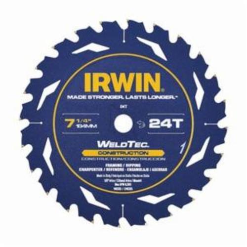 Irwin® Marathon® 24035 Construction Series Combination Circular Saw Blade, 7-1/4 in Dia x 0.047 in THK, 5/8 in Arbor, Steel Blade, 24 Teeth
