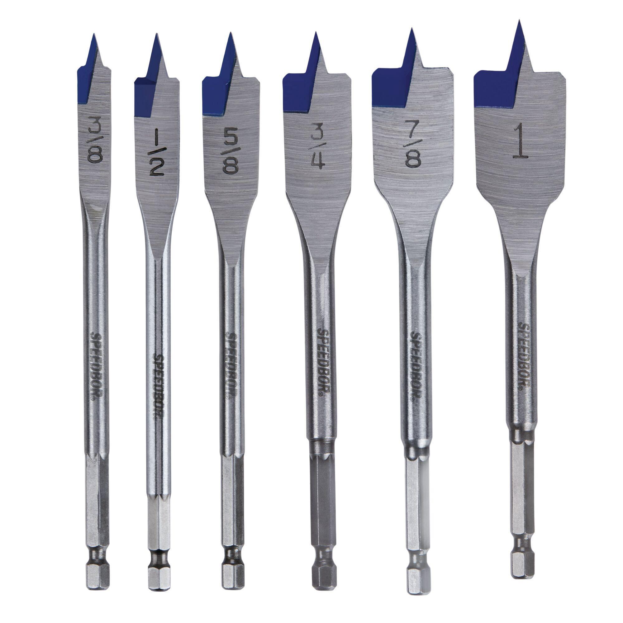 Irwin® Speedbor® 88886 Standard Length Spade Bit Set, 3/8 in Min Drill Bit, 1 in Max Drill Bit, 6 Pieces, Stainless Steel