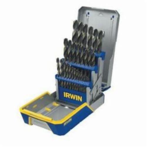 Irwin® Turbomax® 3018005 Jobber Length Drill Set, 1/16 in Min Drill Bit, 1/2 in Max Drill Bit, 135 deg Drill Point Angle, 29 Pieces, HSS, Black/Gold Oxide