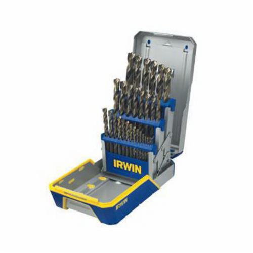 Irwin® Turbomax® 3018006B Jobber Length Drill Set, 1/16 in Min Drill Bit, 1/2 in Max Drill Bit, 135 deg Drill Point Angle, 29 Pieces, HSS, Black/Gold Oxide
