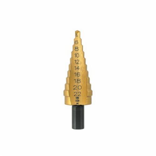 Irwin® Unibit® 16104 Step Drill Bit, 4 mm Dia Min Hole, 22 mm Dia Max Hole, 10 Steps, 10 Hole Sizes, 3/8 in Shank