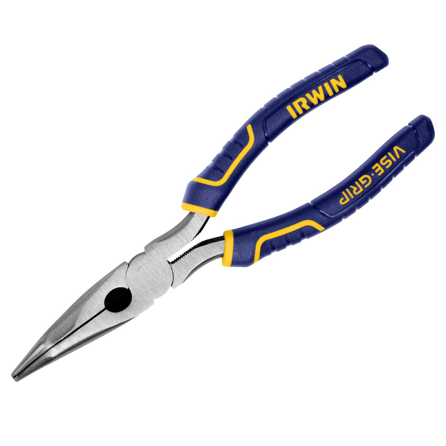 Irwin® Vise-Grip® 2078228 Long Nose Plier With Side Cutter and Wire Stripper, Bent/Serrated Nickel Chromium Steel Jaw, 2 in L x 15/16 in W Jaw, 8 in OAL, 1/8 in W Tip