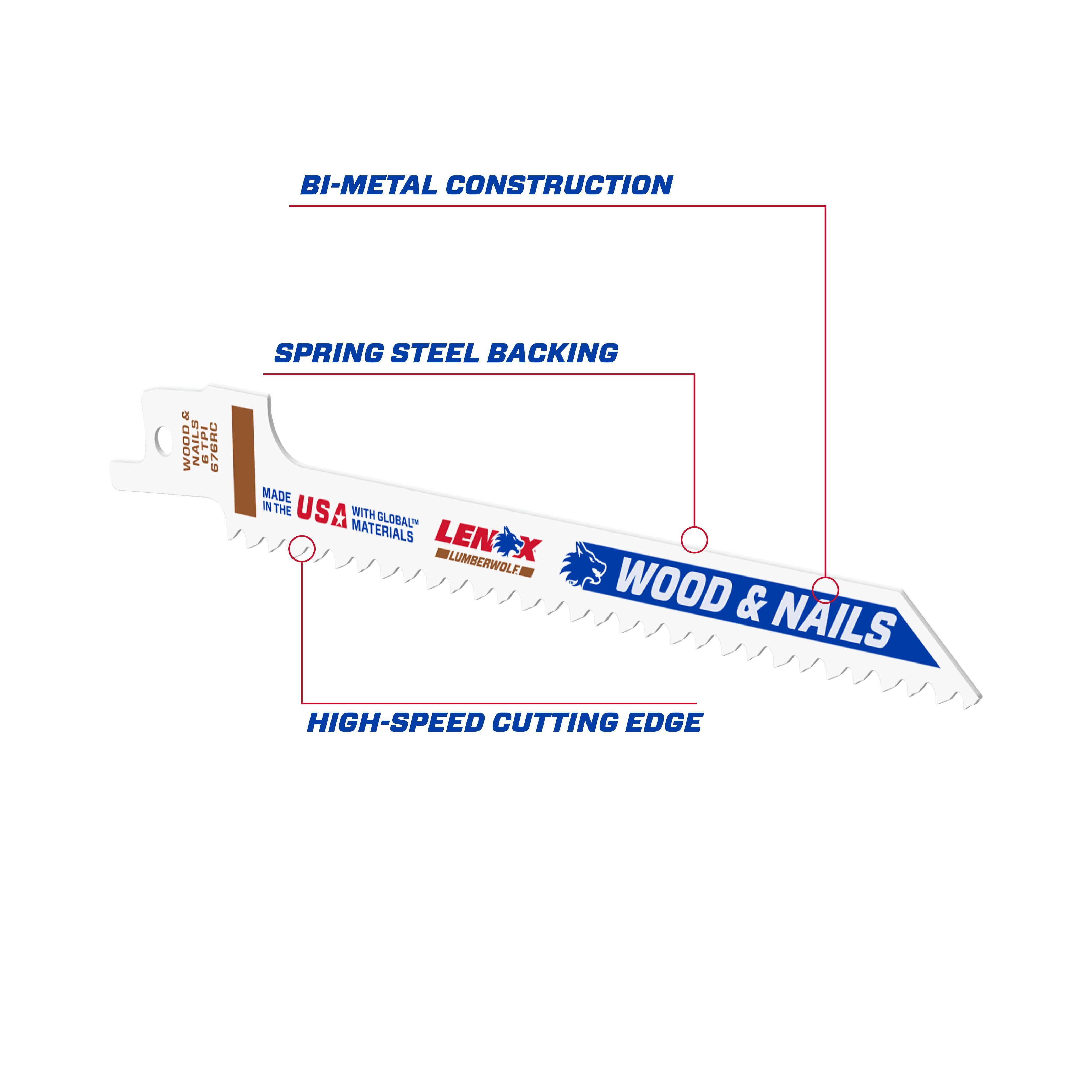 Lenox® 20556676RC Reciprocating Saw Blade, 6 in L x 7/16 in W, 6 TPI, Bi-Metal Body