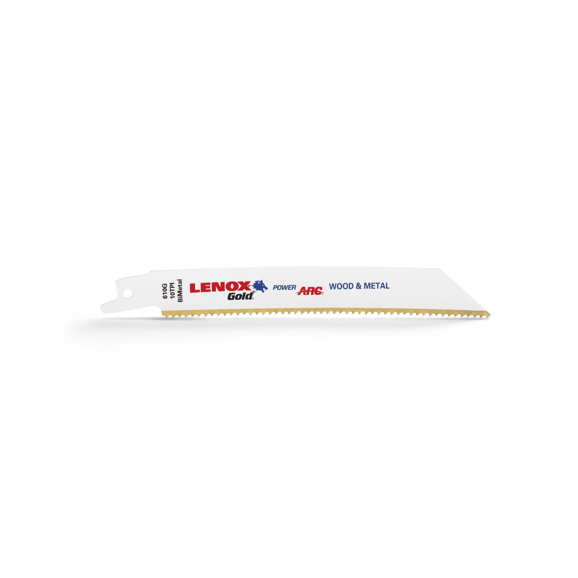 Lenox® Gold® Lazer® 21064610GR Power Arc Curved Reciprocating Saw Blade, 6 in L x 3/4 in W, 10 TPI, Steel Body, Universal/Toothed Edge Tang