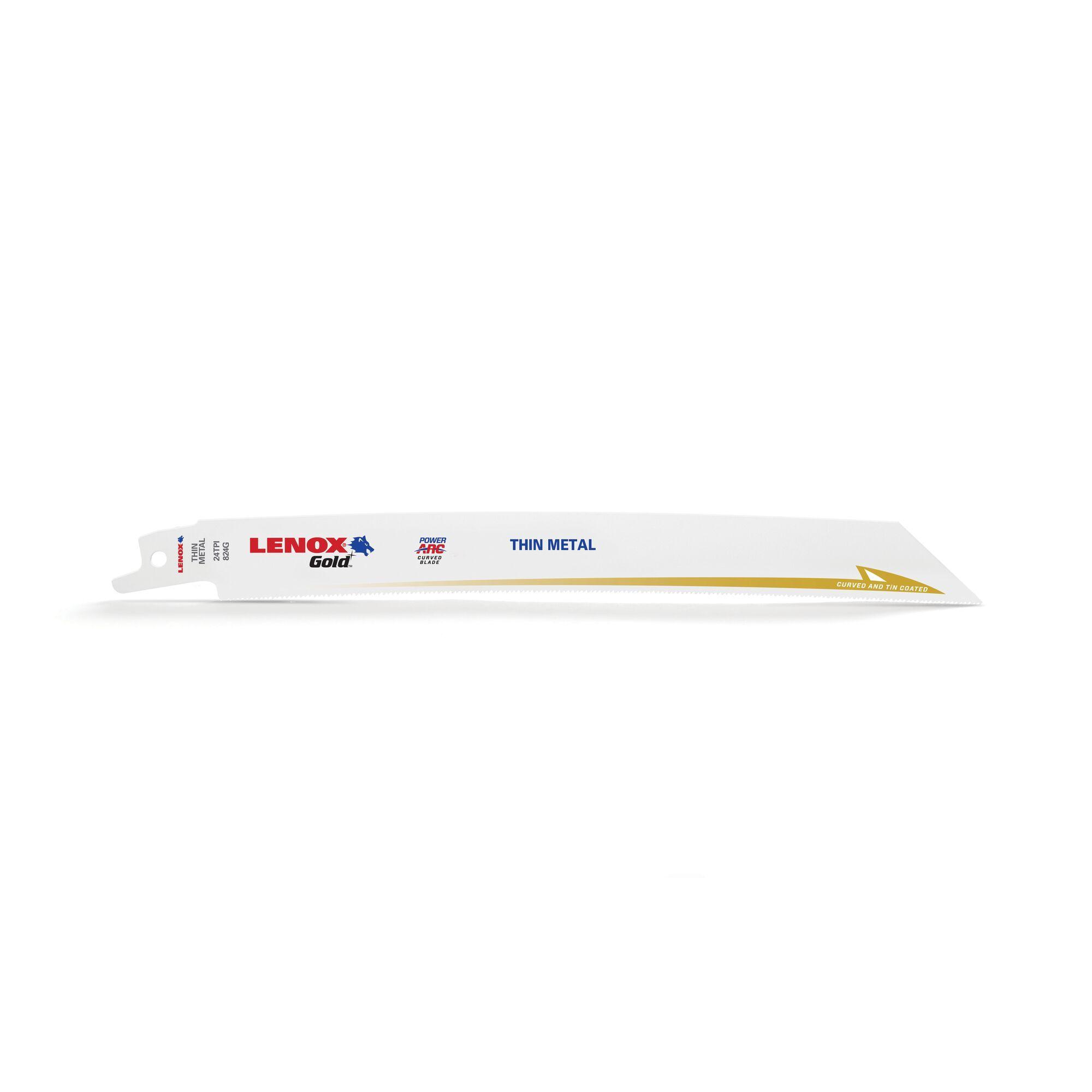 Lenox® Gold® 21073824GR Power Arc Curved Reciprocating Saw Blade, 8 in L x 3/4 in W, 24 TPI, Bi-Metal Body, U-Shank Tang