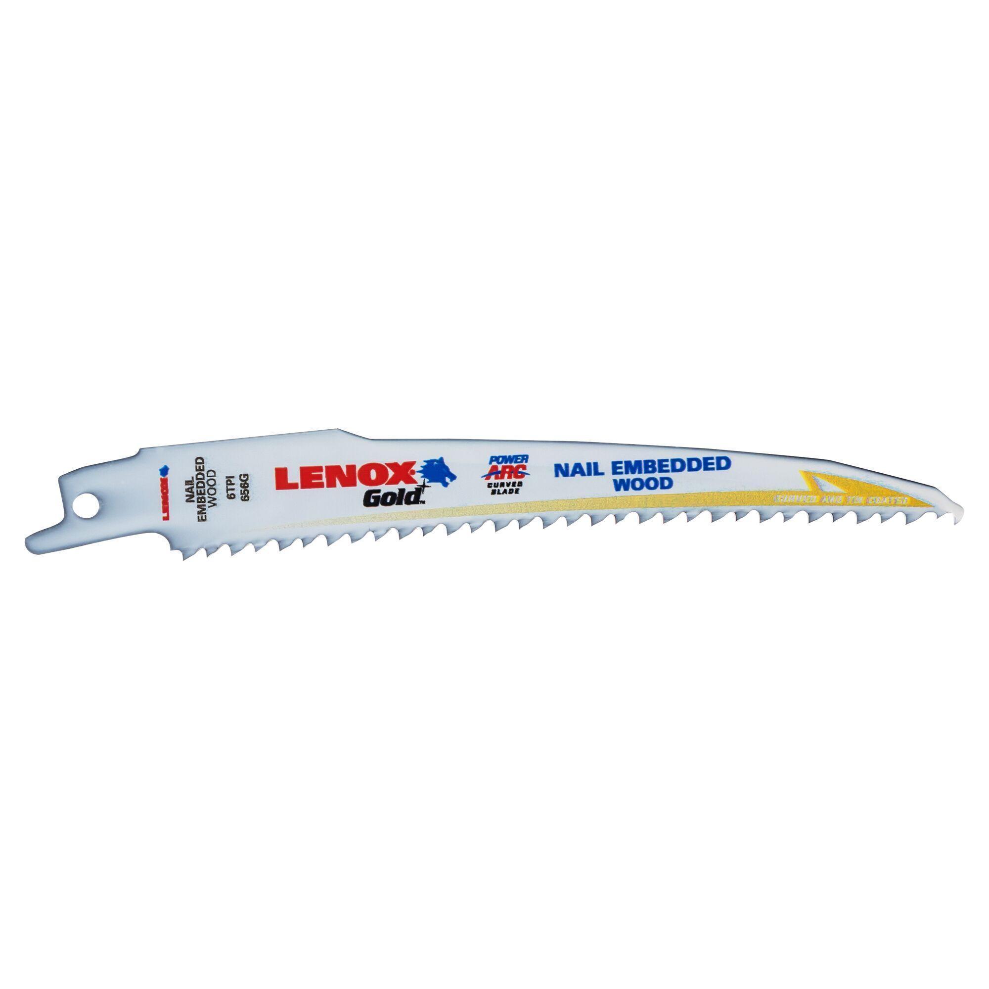 Lenox® Gold® Lazer® 21074B656GR Power Arc Curved Reciprocating Saw Blade, 6 in L x 3/4 in W, 6 TPI, Flexible Steel Body, Universal/Toothed Edge Tang