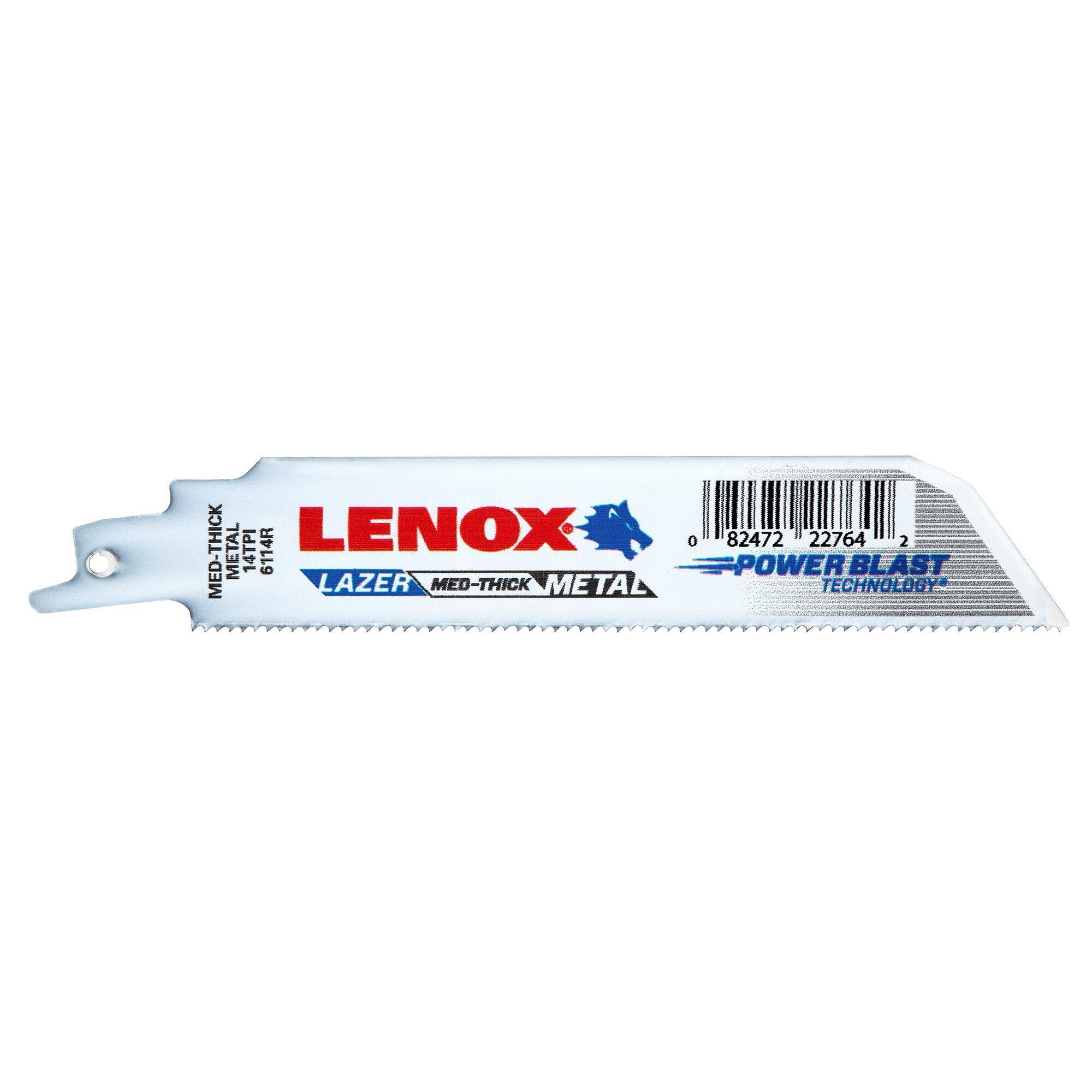Lenox® Lazer® 22764OSB6114R Shatter-Resistant Straight Reciprocating Saw Blade, 6 in L x 1 in W, 14 TPI, Flexible Steel Body, Universal/Toothed Edge Tang