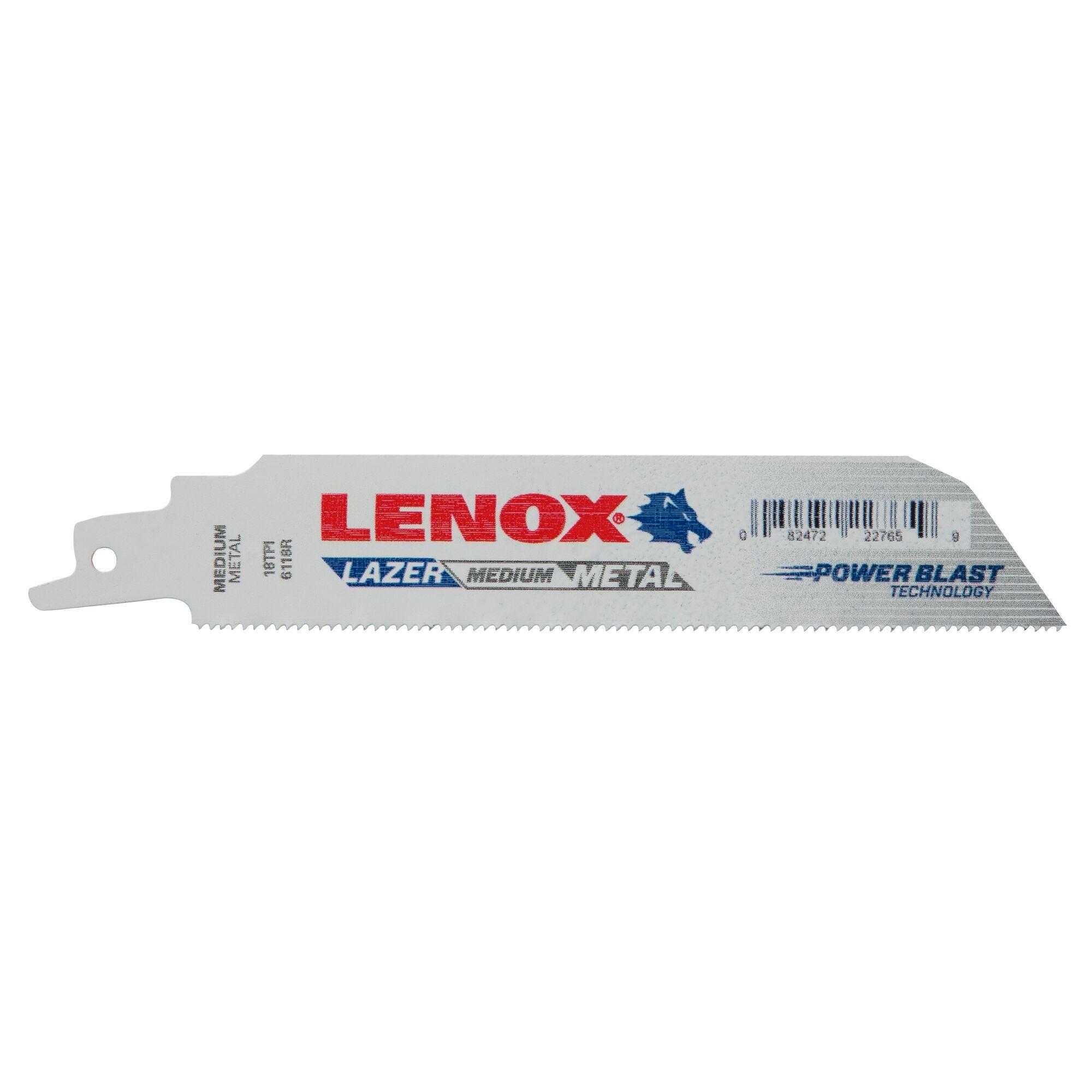 Lenox® Lazer® 22765OSB6118R Shatter-Resistant Straight Reciprocating Saw Blade, 6 in L x 1 in W, 18 TPI, Flexible Steel Body, Universal/Toothed Edge Tang
