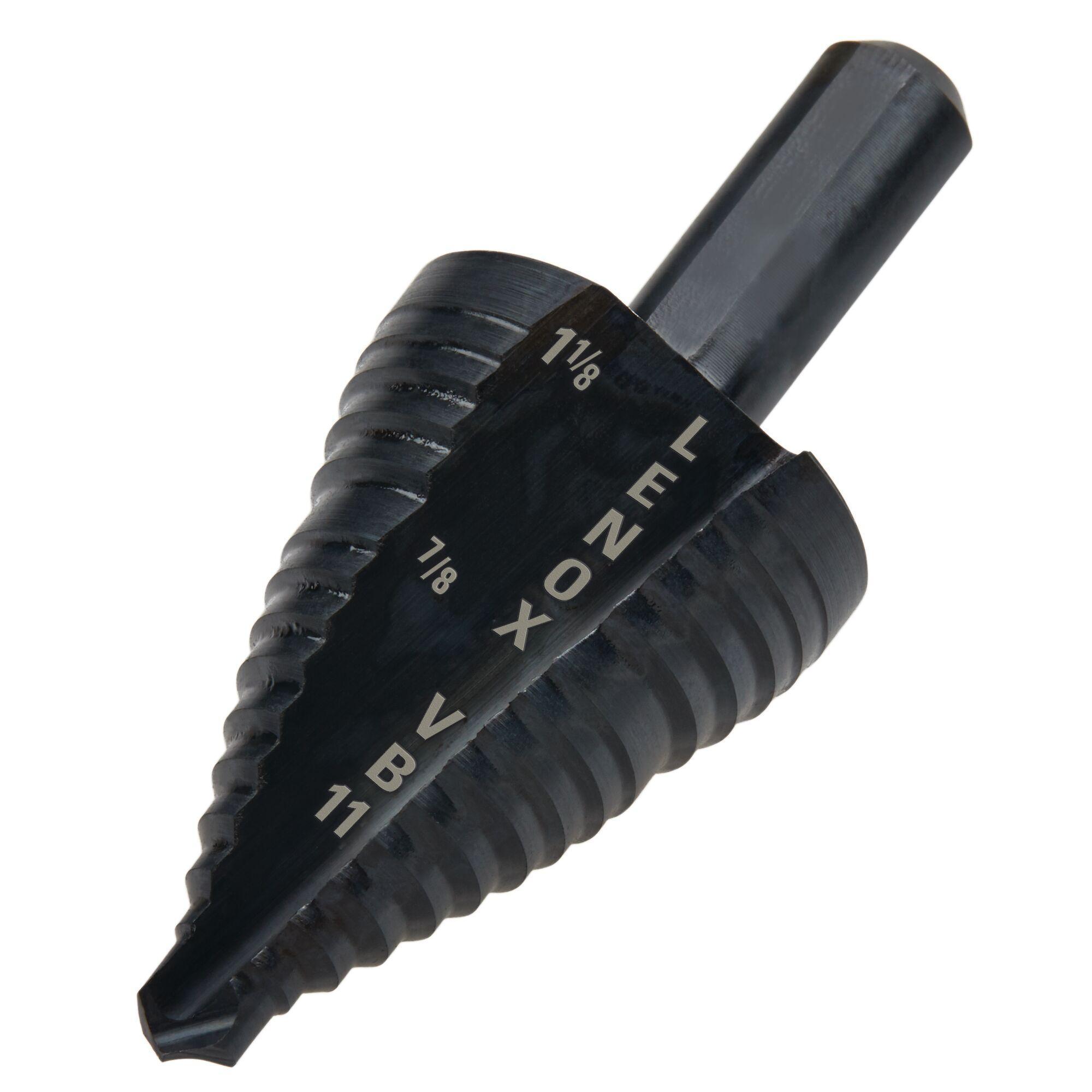 Lenox® Vari-Bit® 30888VB11 Step Drill Bit, 7/8 in Dia Min Hole, 1-1/8 in Dia Max Hole, 2 Steps, HSS, 2 Hole Sizes, 3/8 in Shank