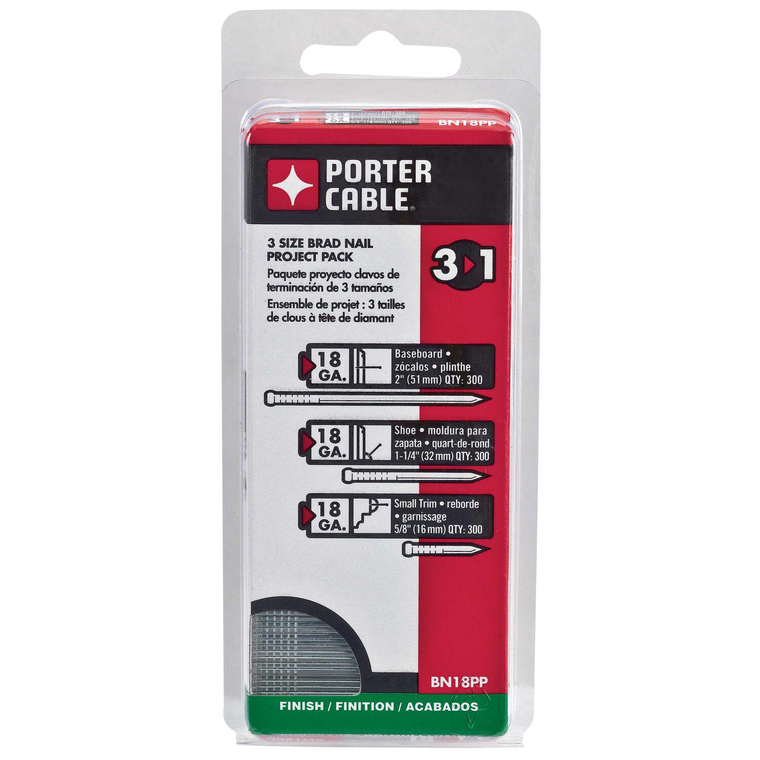 Porter-Cable® BN18PP 3-in-1 Brad Nail Project Pack, 5/8 to 2 in L, 18 ga, Galvanized, Steel