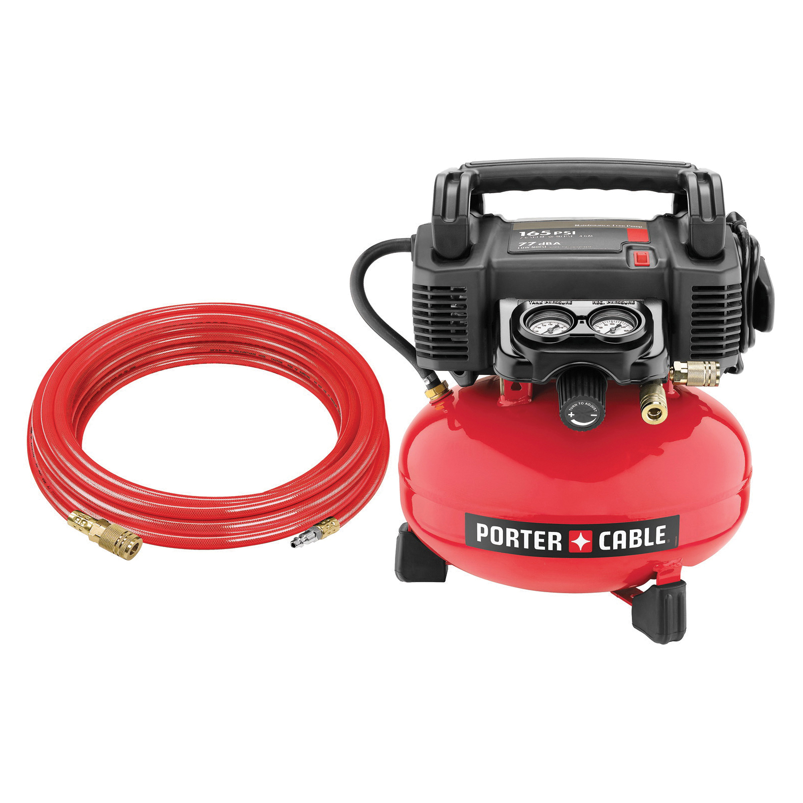 Porter-Cable® C2004-WK Corded Oil Free Portable Electric Air Compressor, 3.3 scfm at 40 psi/2.6 scfm at 90 psi, 0.8 hp, 135 to 165 psi, Pancake 4 gal Tank