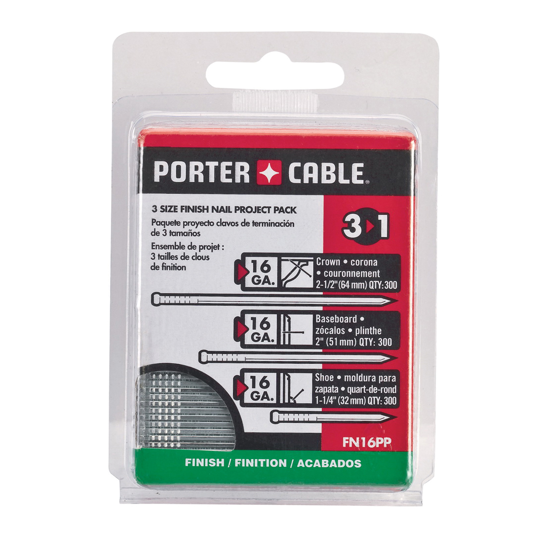 Porter-Cable® FN16PP Nail Project Pack, 2-1/2 in L, 18 ga, Galvanized, Steel