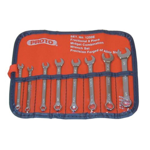 Proto® J1200EFS Standard Short Length Combination Wrench Set, Imperial, 8 Pieces, 1/8 to 3/8 in, Full Polished