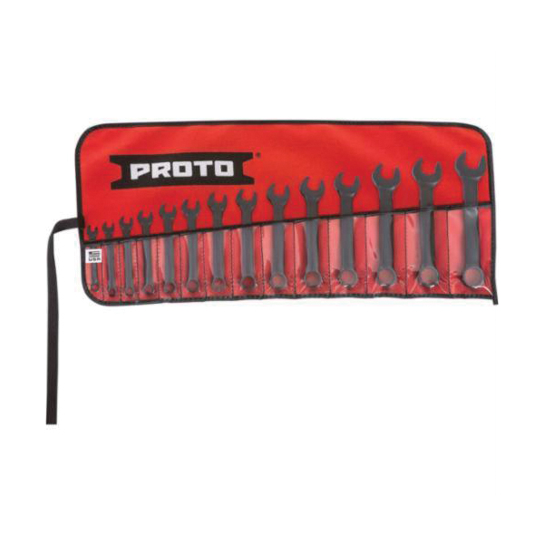 Proto® TorquePlus™ J1200MESB-14 Angled Head Anti-Slip Short Length Combination Wrench Set, Metric, 14 Pieces, 6 to 19 mm, Black Oxide