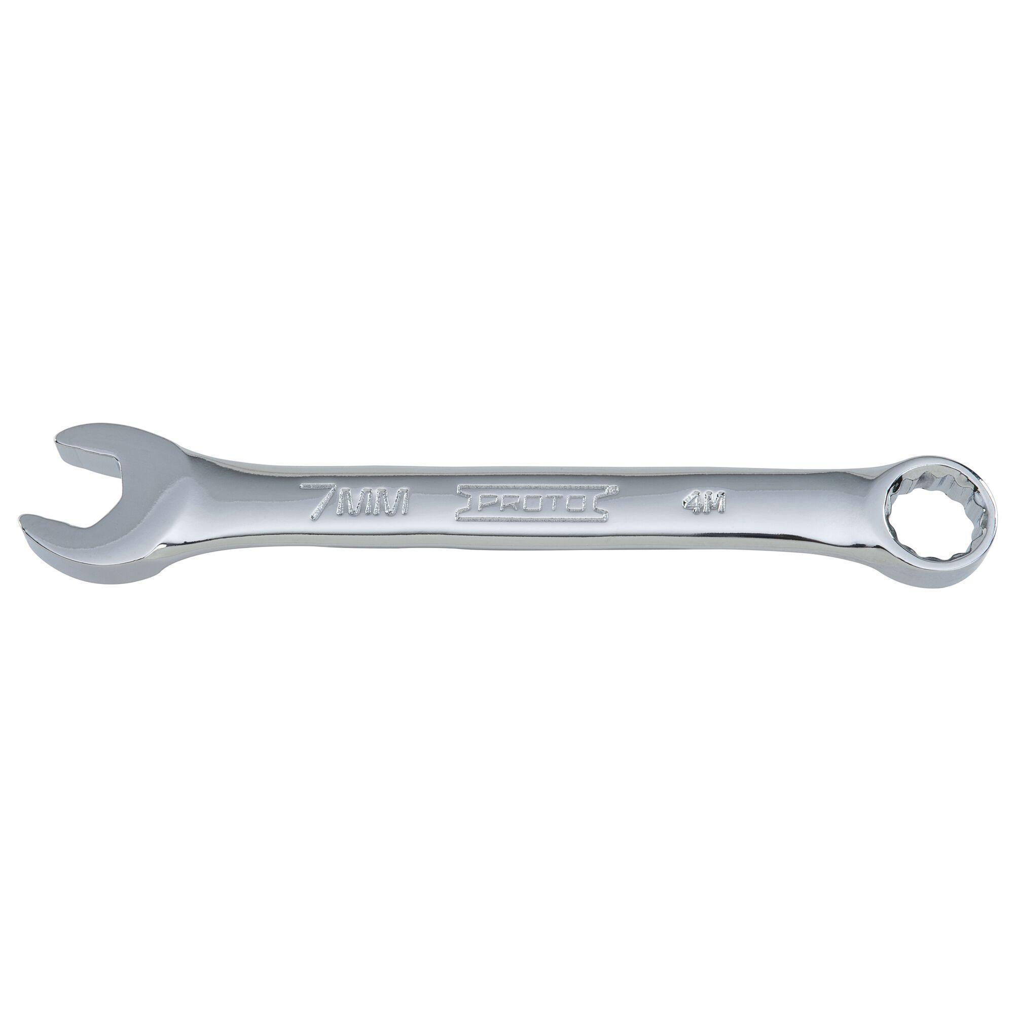 Proto® TorquePlus™ J1207MES Combination Wrench, 7 mm Wrench, 12 Points, 15 deg Offset, 3-3/8 in OAL, Alloy Steel, Full Polished, ASME B107.100-2010