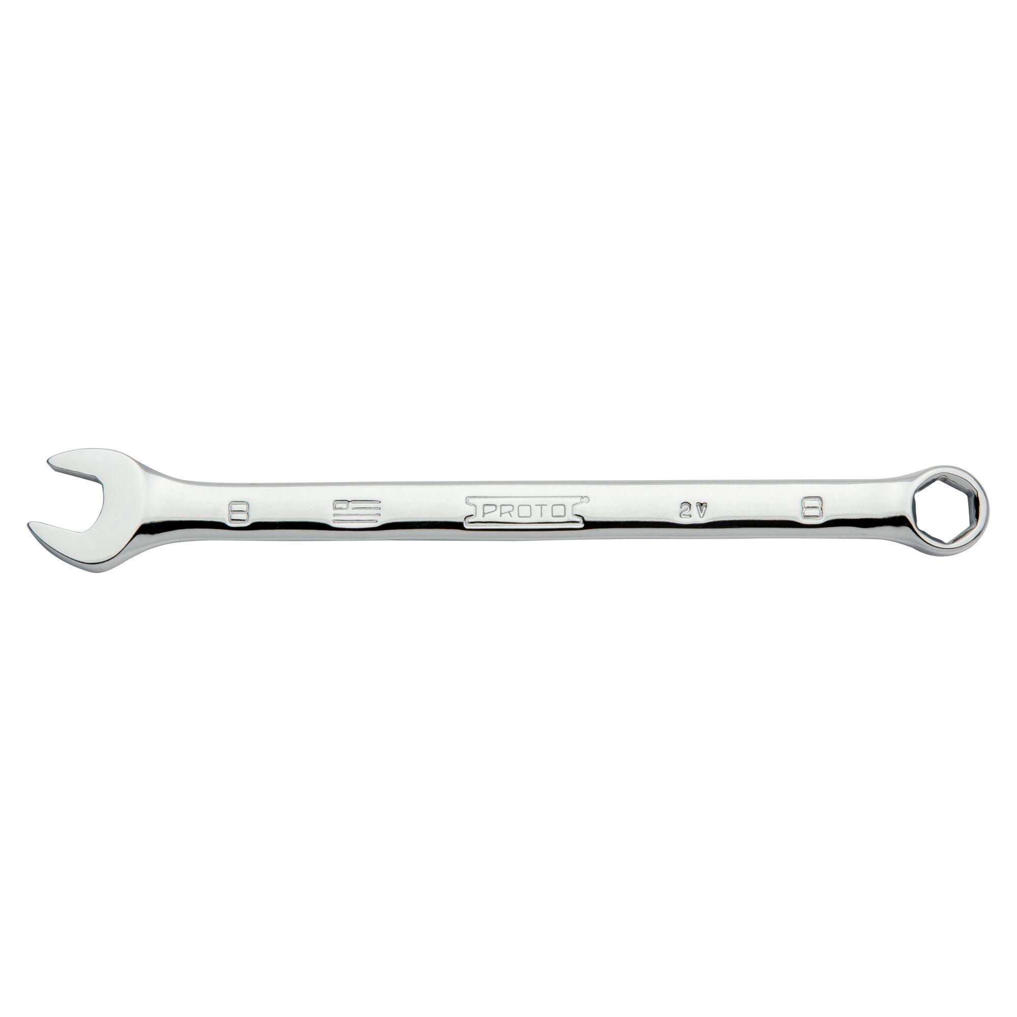 Proto® TorquePlus™ J1208MH-T500 Combination Wrench, 8 mm, 6 Points, 15 deg Offset, 5-7/16 in OAL, Alloy Steel, Full Polished, ASME B107.100