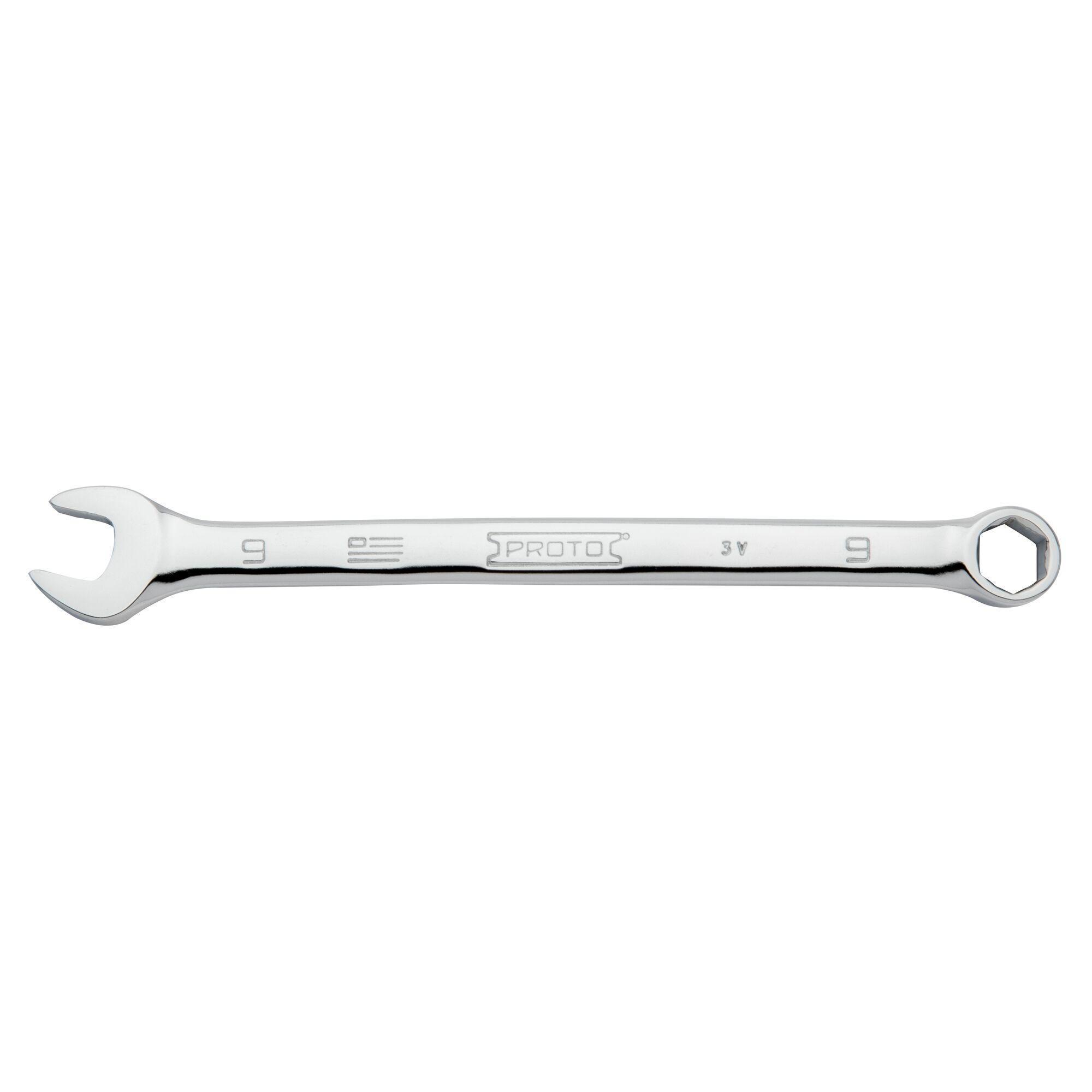 Proto® TorquePlus™ J1209MH-T500 Combination Wrench, 9 mm, 6 Points, 15 deg Offset, 5-43/64 in OAL, Alloy Steel, Full Polished, ASME B107.100