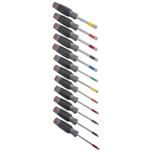 Proto® DuraTek™ J1212MND Nut Driver Set, 4 to 14 mm, 12 Pieces, 8-1/2 to 9 in OAL, Ergonomic Handle, Steel Shank, ASME B107.12