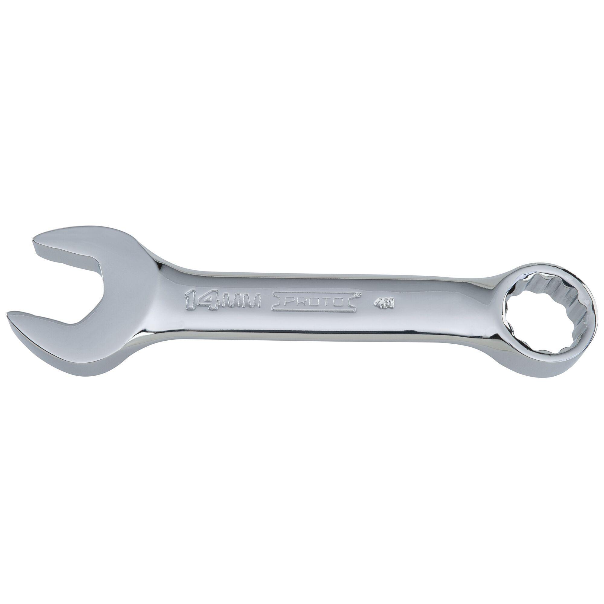 Proto® TorquePlus™ J1214MES Combination Wrench, 14 mm Wrench, 12 Points, 15 deg Offset, 4-1/2 in OAL, Alloy Steel, Full Polished, ASME B107.100-2010