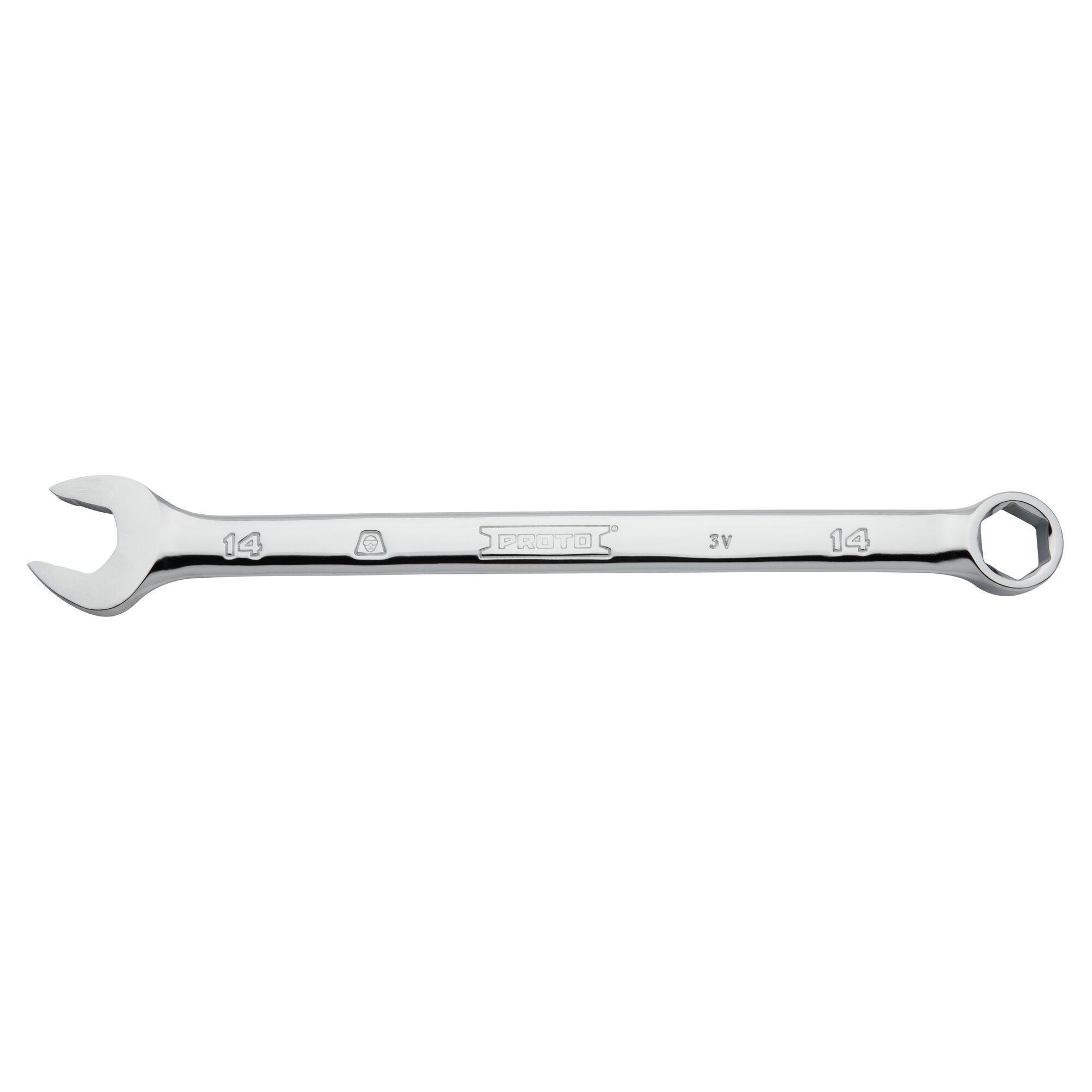 Proto® TorquePlus™ J1214MH-T500 Combination Wrench, 14 mm, 6 Points, 15 deg Offset, 8-13/16 in OAL, Alloy Steel, Full Polished, ASME B107.100