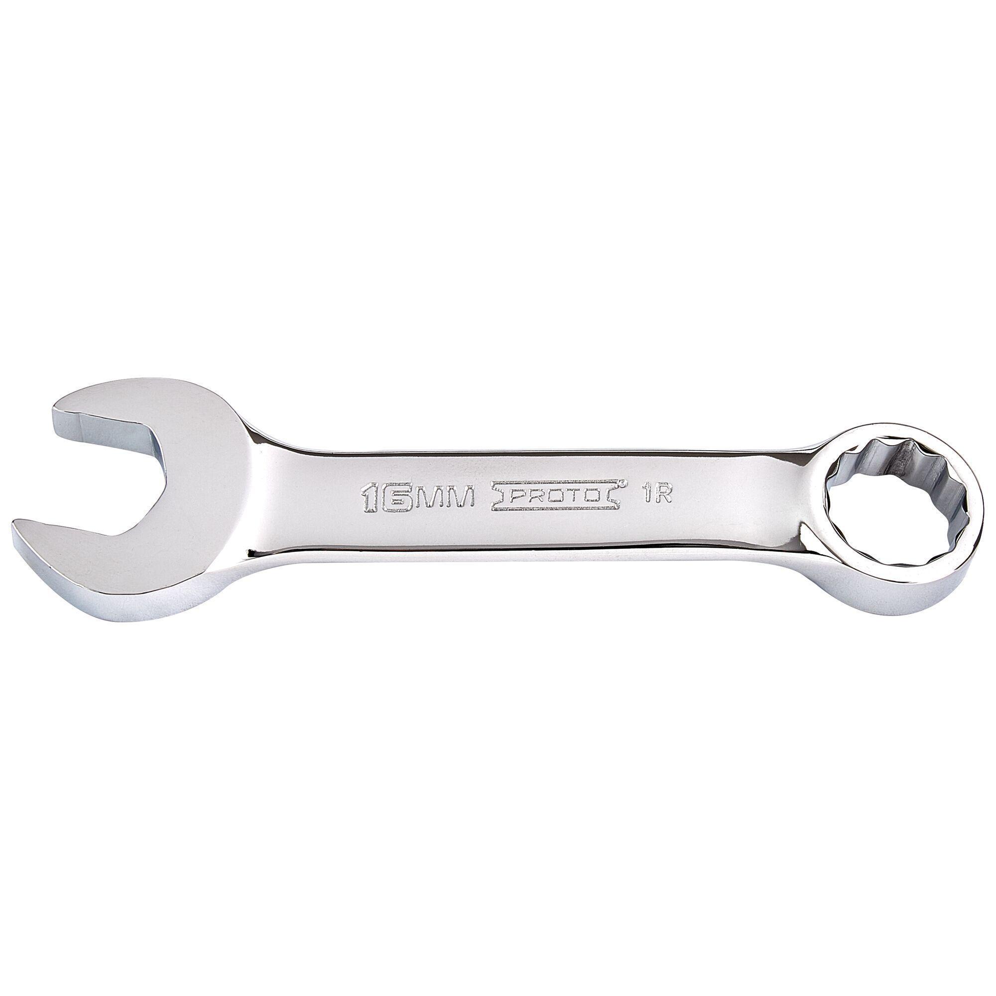Proto® TorquePlus™ J1216MES Combination Wrench, 16 mm Wrench, 12 Points, 15 deg Offset, 4-7/8 in OAL, Alloy Steel, Full Polished, ASME B107.100-2010
