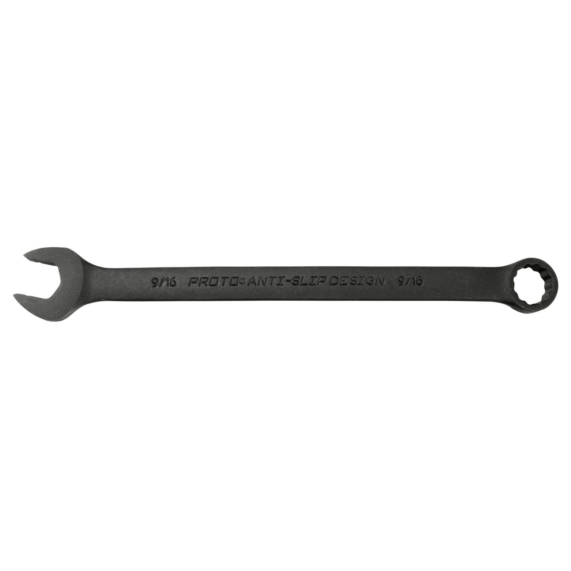 Proto® TorquePlus™ J1218BASD Anti-Slip Design Combination Wrench, Imperial, 9/16 in, 12 Points, 15 deg Offset, 8-1/16 in OAL, Alloy Steel, Black Oxide, ASME B107.100