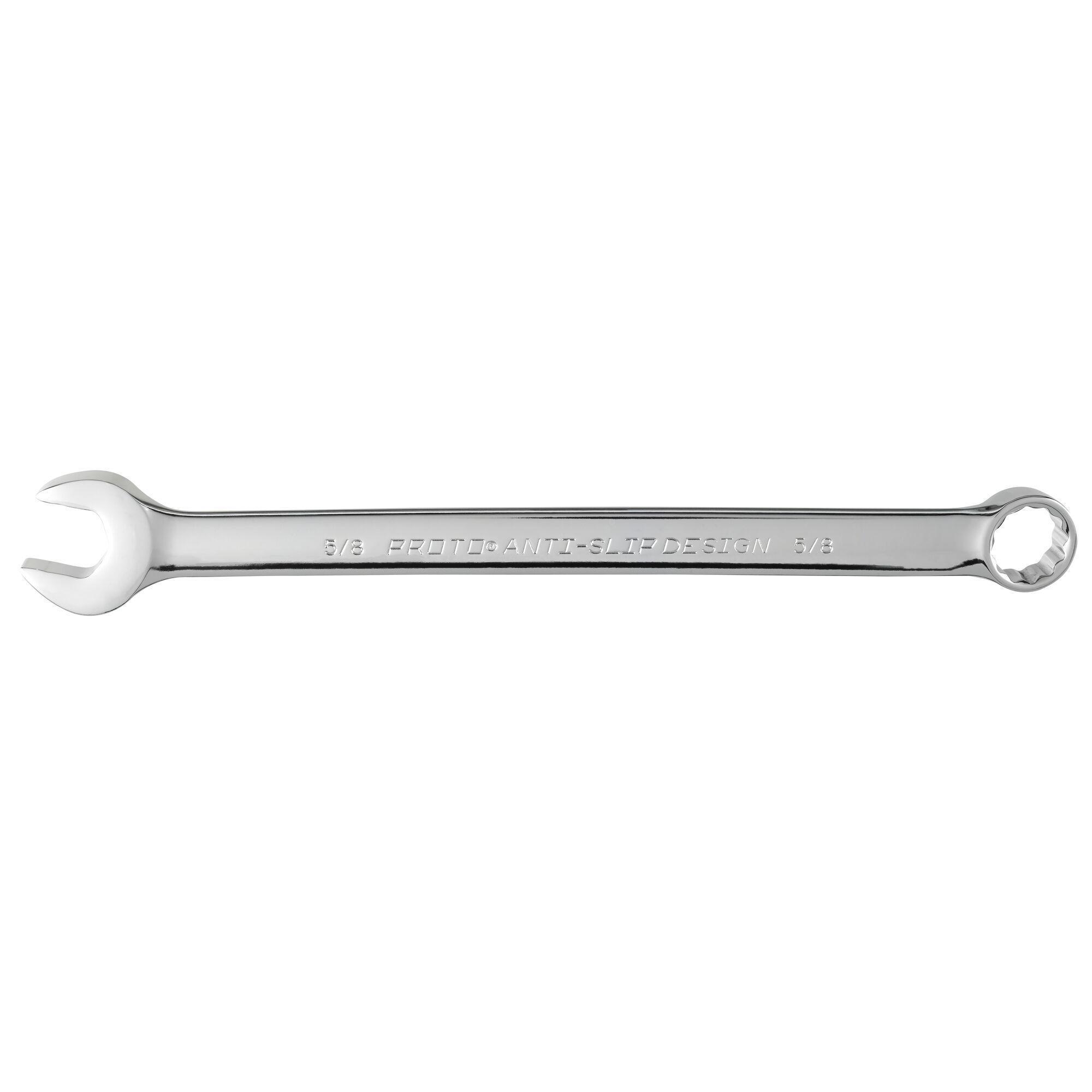 Proto® TorquePlus™ J1220-T500 Anti-Slip Design Combination Wrench, Imperial, 5/8 in, 12 Points, 15 deg Offset, 9-1/2 in OAL, Alloy Steel, Full Polished, ASME B107.100