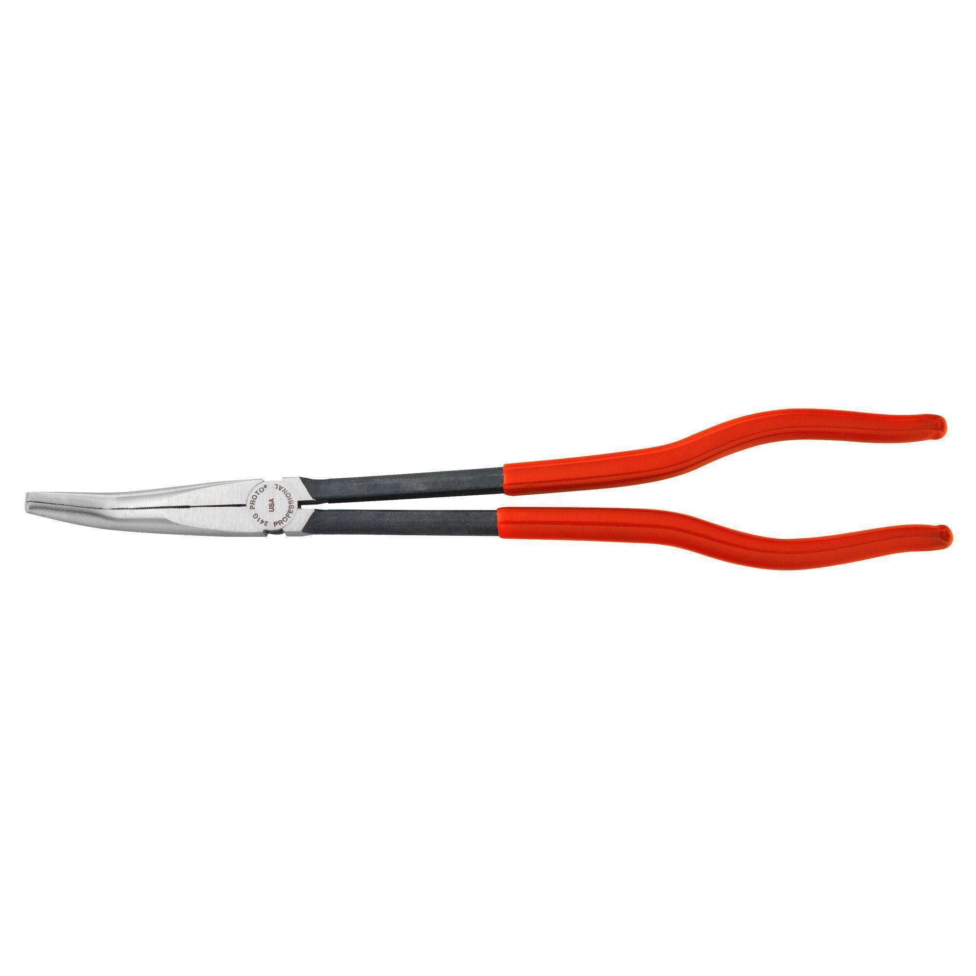 Proto® J241G Long Reach Needle Nose Plier, Bent/Smooth Steel Jaw, 2-9/16 in L x 23/32 in W Jaw, 11-3/8 in OAL, 13/32 in W Tip