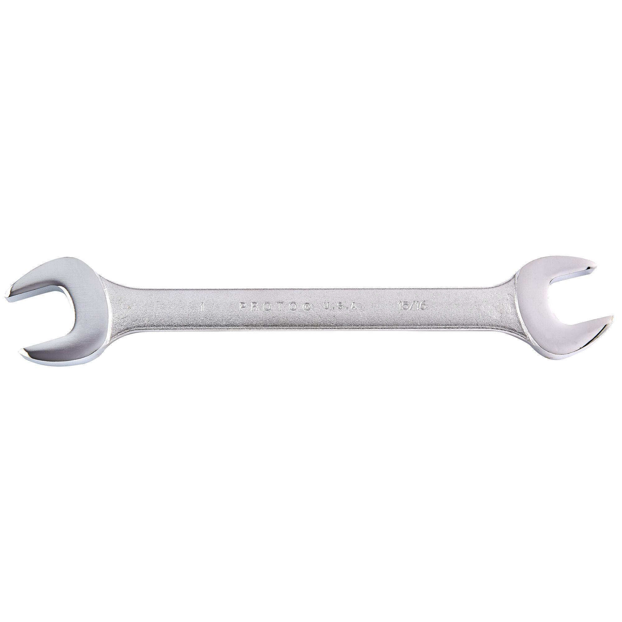 Proto® J3045 Open End Wrench, 15/16 x 1 in Wrench, Angled/Double Head, 11-23/64 in L, Alloy Steel, Satin, ASME B107.100, ANSI B107.6, Federal GGG-W-636E