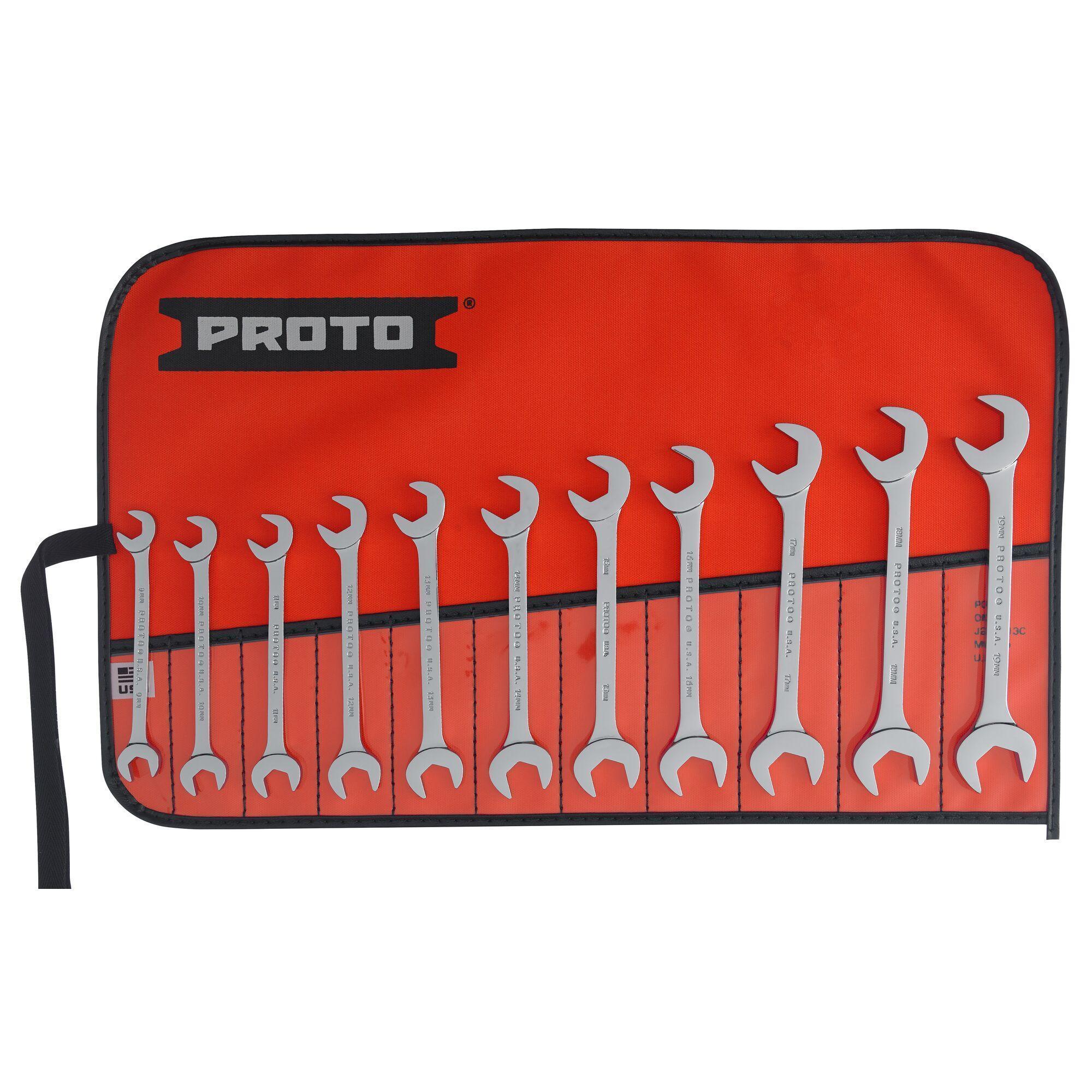 Proto® J3100M Open End Wrench Set, Metric, 11 Pieces, 9 to 19 mm, Full Polished