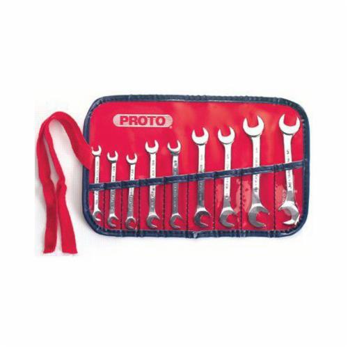Proto® J3300A Angled Head Short Standard Length Open End Wrench Set, Imperial, 9 Pieces, 7/32 to 1/2 in, Satin