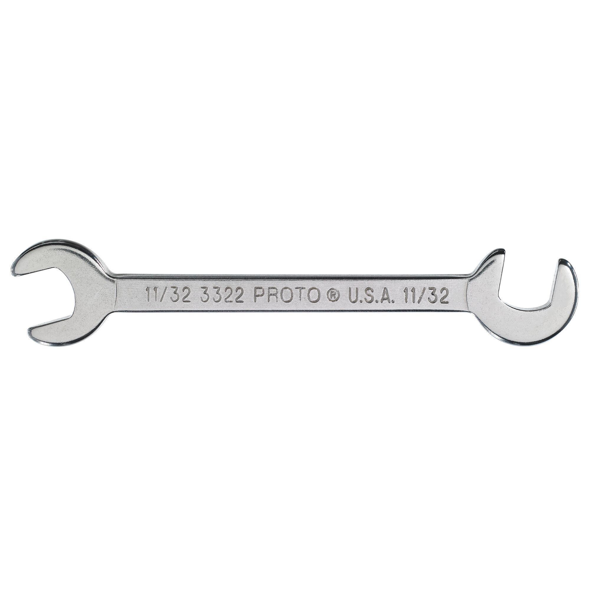 Proto® J3322 Short Open End Wrench, 11/32 in Wrench, Angled/Double Head, 3-3/4 in L, Alloy Steel, Satin, ASME B107.100