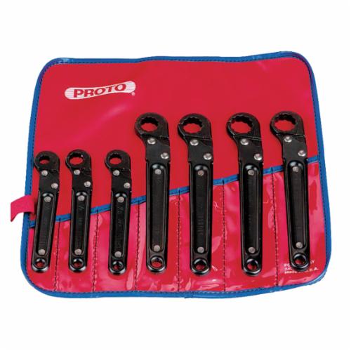 Proto® J3800A Flare Nut Ratcheting Wrench Set, Imperial, 7 Pieces, 3/8 to 3/4 in, Black Oxide