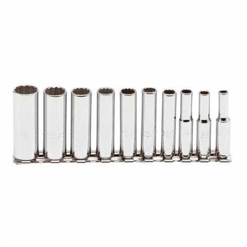 Proto® TorquePlus™ J47100 Socket Set, ASME B107.1, 12 Points, 1/4 in Drive, 10 Pieces, Included Socket Size: 3/16 to 9/16 in