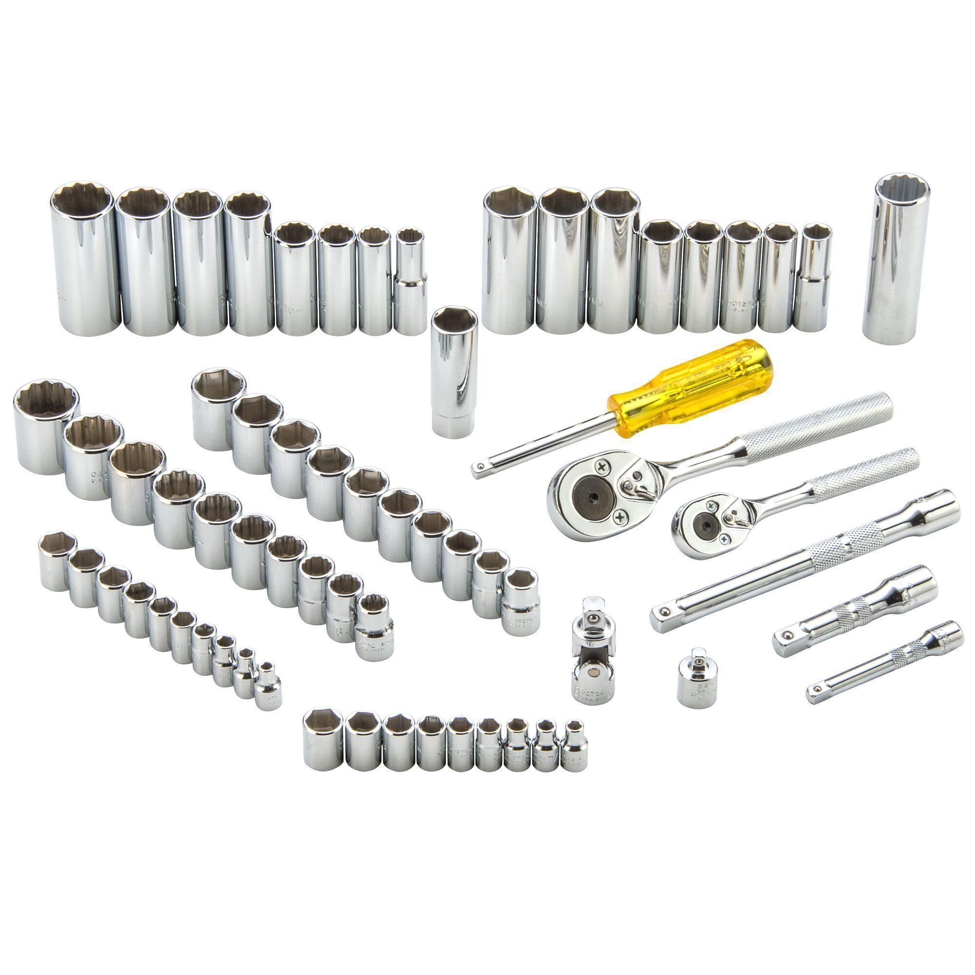 Proto® TorquePlus™ J47165 Socket Set, 6, 12 Points, 1/4 in, 3/8 in Drive, 65 Pieces