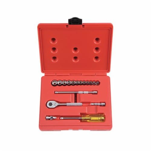Proto® TorquePlus™ J47204 Combination Socket Set, ASME B107.5M/B107.500, 6 Points, 1/4 in Drive, 17 Pieces, Included Socket Size: 4 to 14 mm, Metal Tool Box Container