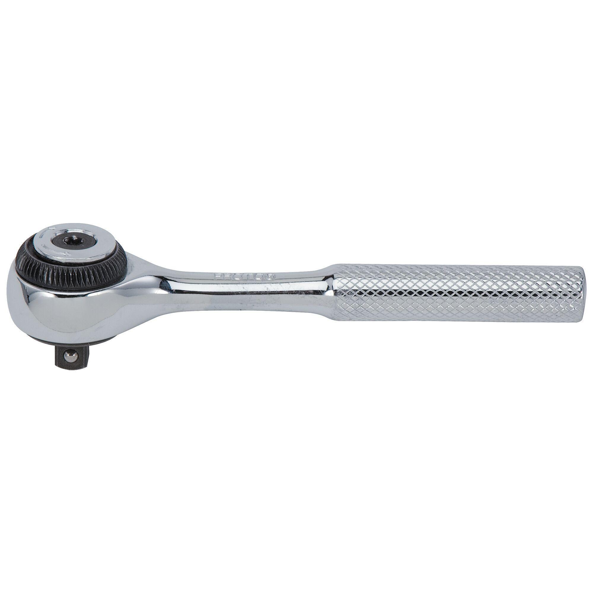Proto® J4752F Non-Insulated Standard Length Hand Ratchet, Imperial, 1/4 in Drive, Round Head, 4-1/2 in OAL, Steel, Full Polished, ASME B107.10M