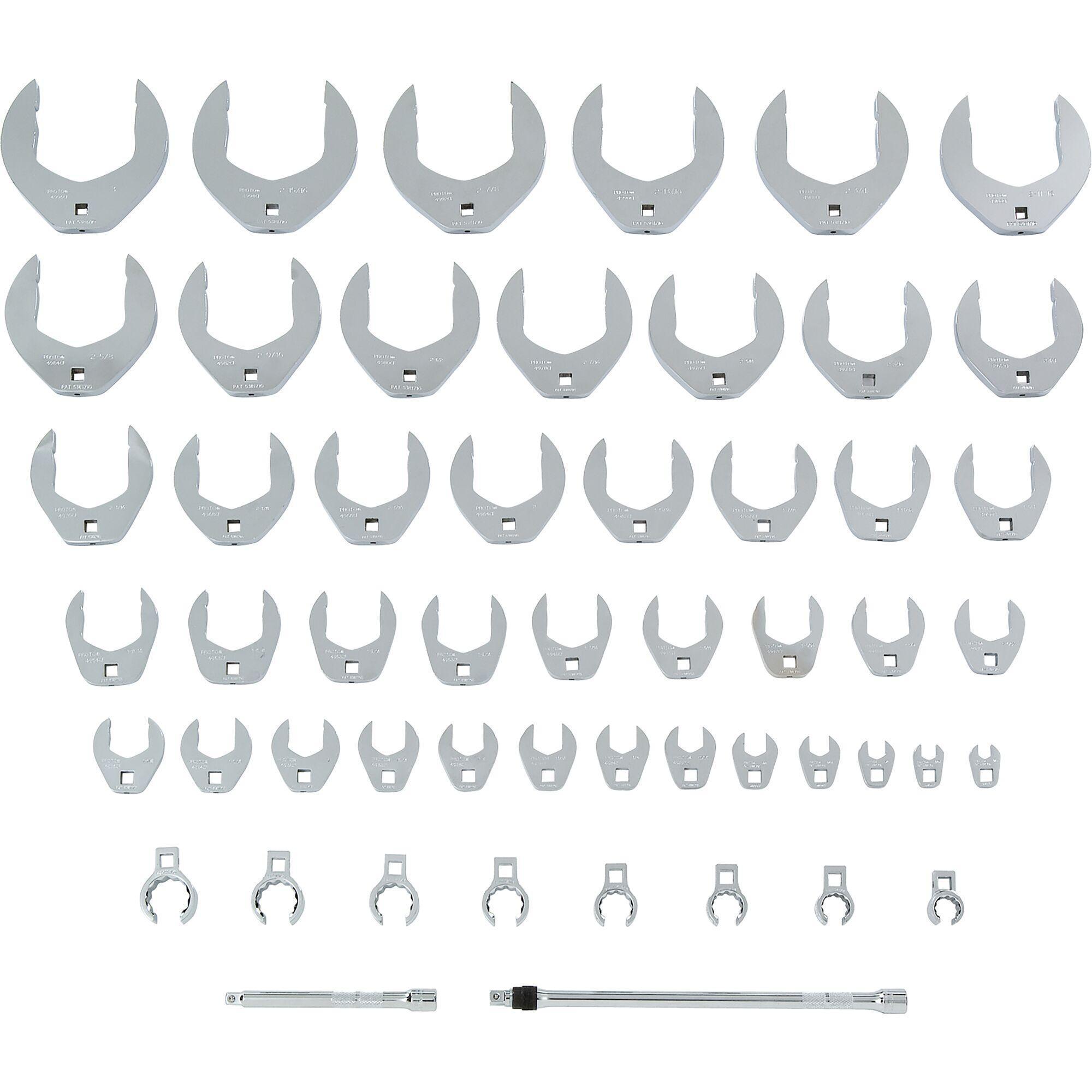 Proto® J49000CFL Anti-Slip Crowfoot Wrench Set, 53 Pieces, 3/8 to 3 in, Full Polished
