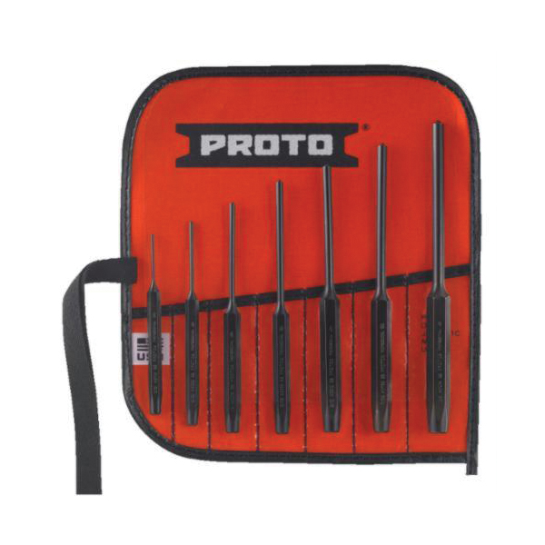 Proto® J49007S2 Punch Set, Roll Pin Style, 3/32 to 1/4 in Punch, 7 Punches, 7 Pieces