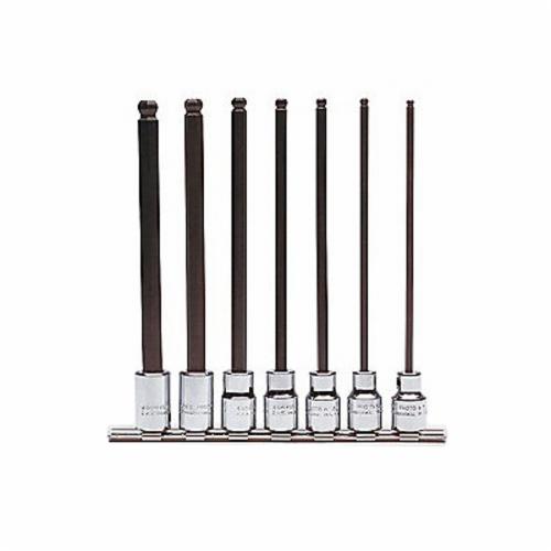Proto® J4900BD Ball Style Extra Long Socket Bit Set, Imperial, 1/8 to 3/8 in Hex, 3/8 in Drive, 7 Pieces, Polished Chrome