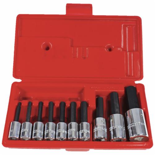 Proto® J4900MA Socket Bit Set, Metric, 4 to 17 mm Hex, 3/8 in, 1/2 in Drive, 10 Pieces, Polished Chrome/Full Polished
