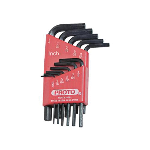 Proto® J4985 Short Arm Hex Key Set, 7 Pieces, 1.5 to 6 mm Hex, L-Handle Handle, ANSI B18.3.2M, Alloy Steel, Black Oxide