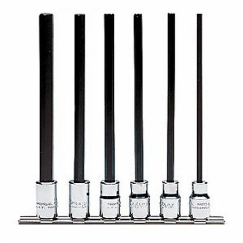 Proto® J4990-SMXL Extra Long Socket Bit Set, Metric, 4 to 10 mm Hex, 3/8 in Drive, 6 Pieces, Polished Chrome