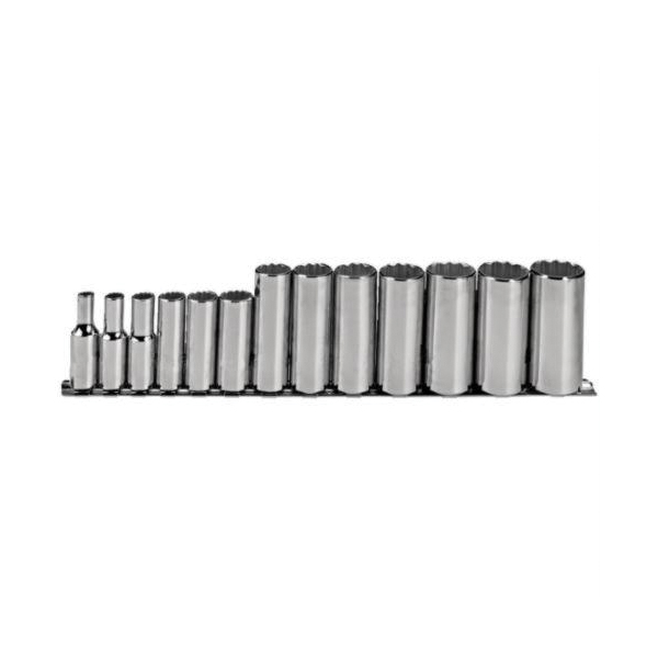 Proto® TorquePlus™ J52112 Deep Socket Set, ASME B107.1, 12 Points, 3/8 in Drive, 13 Pieces, Included Socket Size: 1/4 to 15/16 in
